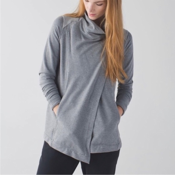 Lululemon Savasana Wrap Gray Jacket in Coal Open Sweater Gray Strata Stripe 6 - Picture 11 of 11